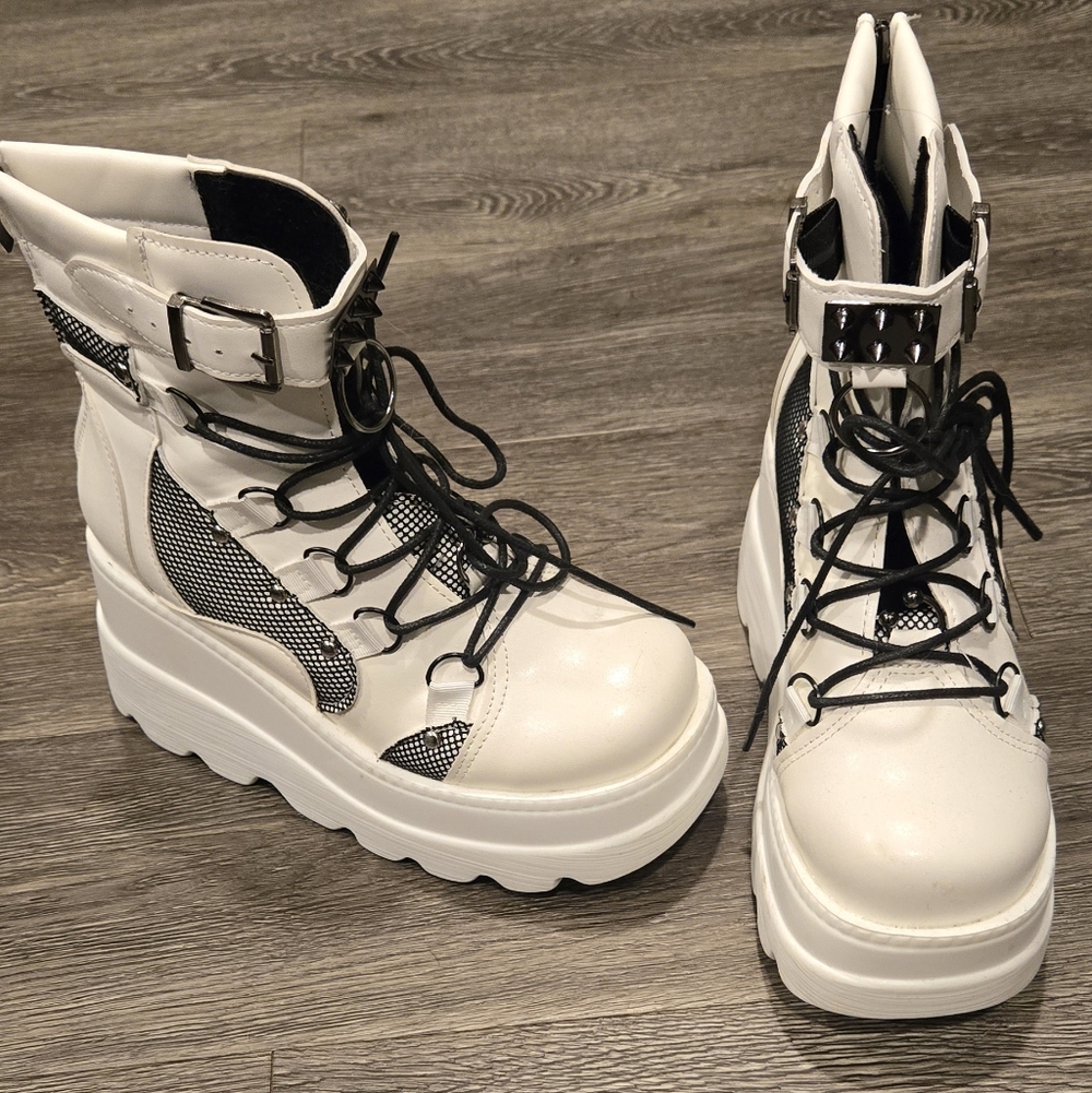 Women's White and Black Platform Boots